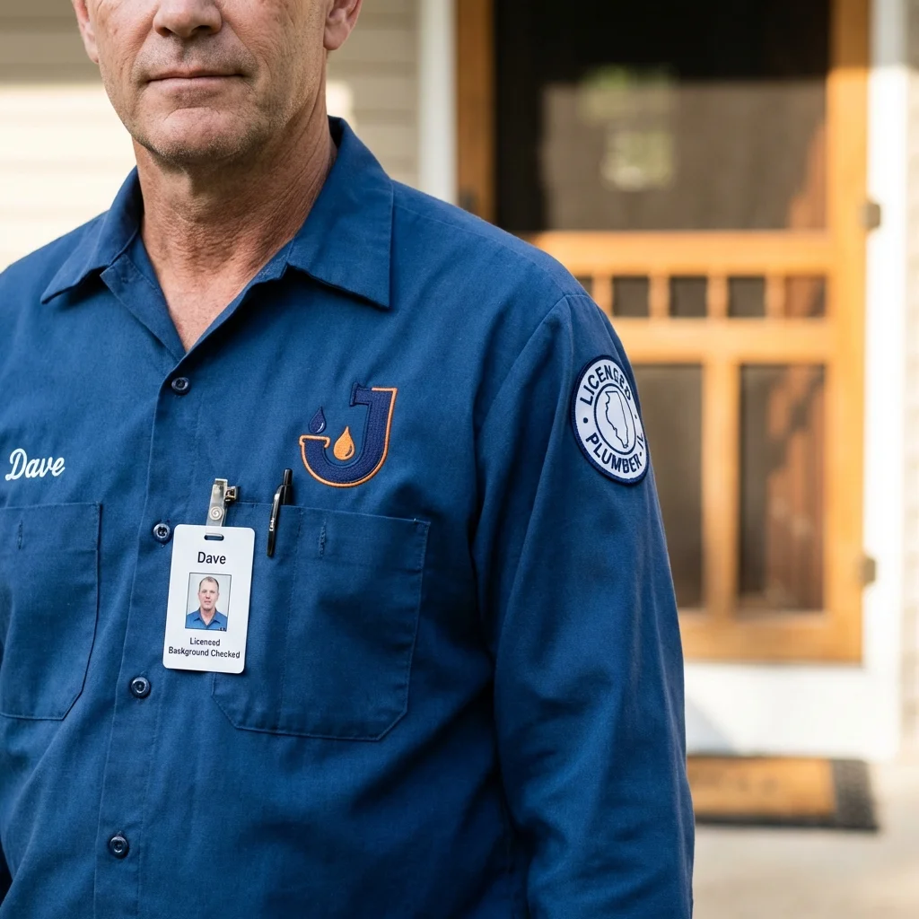 Licensed plumber showing ID badge in Big Lake, AK