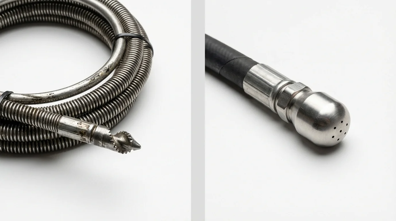 Drain snake cable and hydro jetting nozzle used for drain cleaning in Big Lake, AK