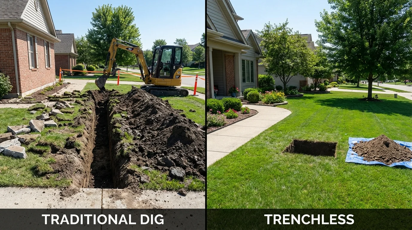 Trenchless sewer repair with minimal yard damage versus traditional excavation in Big Lake, AK
